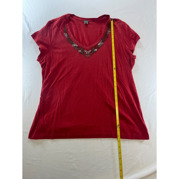 Eddie Bauer Red Beaded V Neck Short Sleeve T‎ Shirt Top Womens Plus Size 2XL - Picture 5 of 7